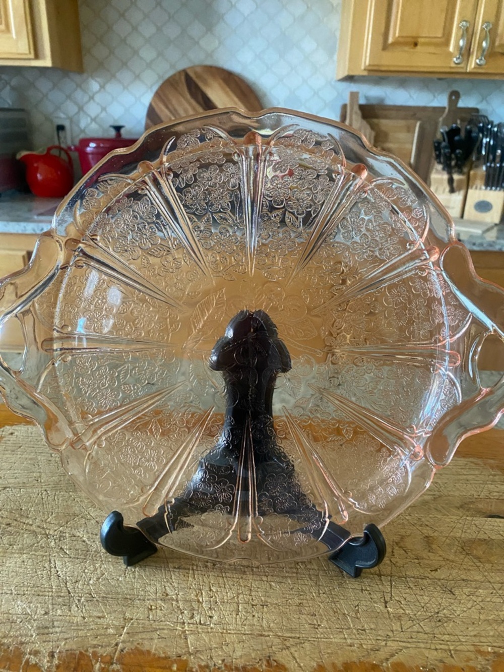 Vintage-Style Pink Glass Serving Plate - Jeanette Glass cherry blossom pattern